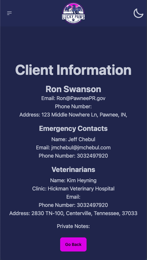 Client Information Page